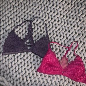 VS Lace Bralette Set - Purple and Pink